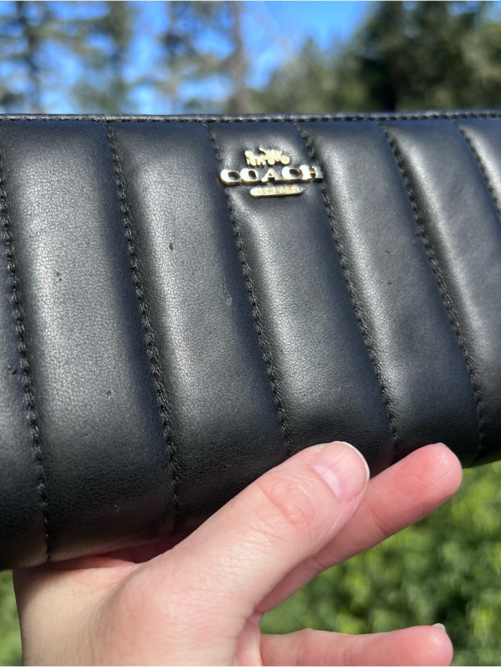 COACH Long Zip-Around Wallet Black Quilted Nappa Leather w Gold Hardware C4454 - Picture 7 of 14
